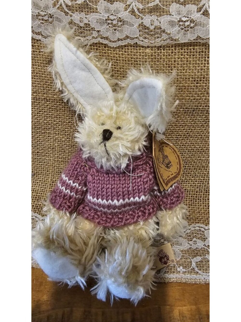 Heartfelt Collectibles Bunny Rabbit "Monique"  W/Purple Sweater Jointed 11" 2002